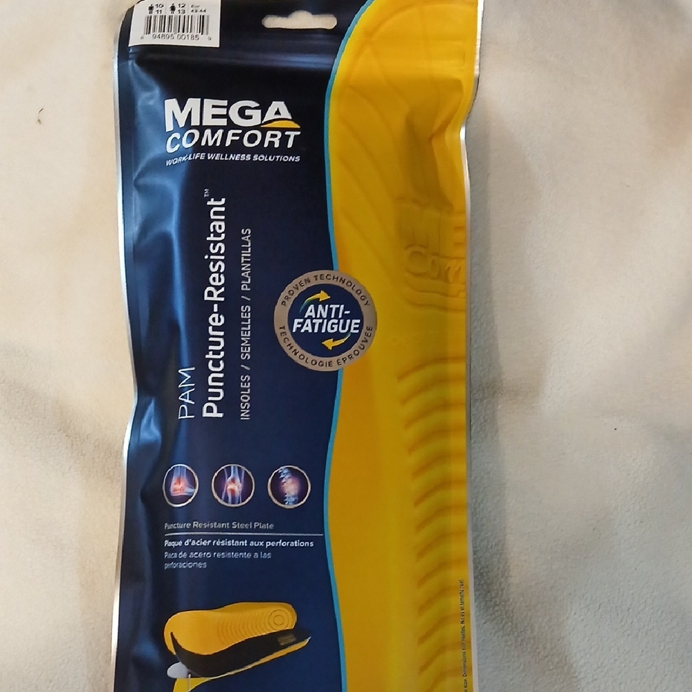 Mega Comfort Puncture-Resistant Insoles Men Sz 10-11 Women Sz 12-13
